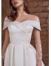 Long Sleeves Ivory Lace Satin Wedding Dress